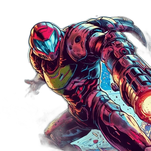 robot, comic book art, concept art, cyberpunk, watercolor, red, colorful, armored transparent PNG cut-out