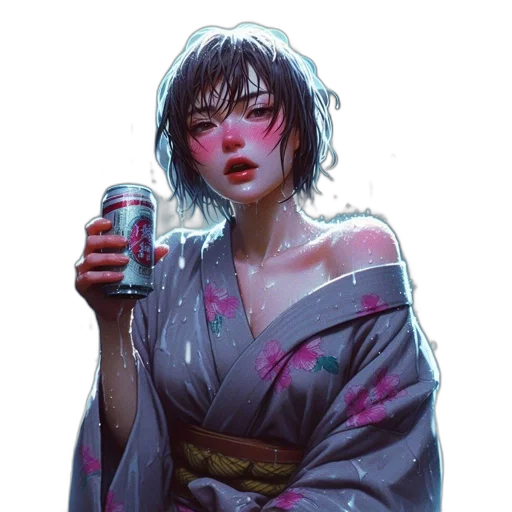 dress, bottle, jacket, face, cyberpunk, concept art, fantasy art, vaporwave transparent PNG cut-out