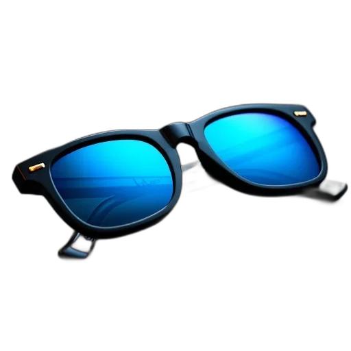 3d render, photorealistic, blue, pair, sunglasses, black, frame, lenses transparent PNG cut-out