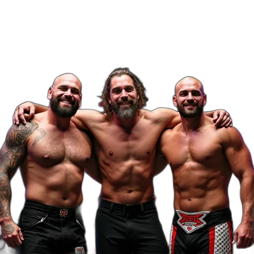 wrestlers, posing, photo, convention transparent PNG cut-out