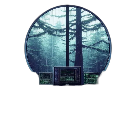 robot, tree, umbrella, weapon, pixel art, concept art, cyberpunk, vaporwave transparent PNG cut-out