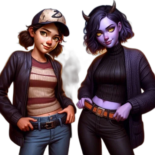concept art, fantasy art, pixel art, comic book art, outer space, dark, two, females transparent PNG cut-out
