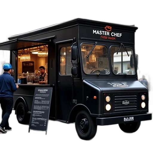 food, black, truck, words, master, chef, written, side transparent PNG cut-out