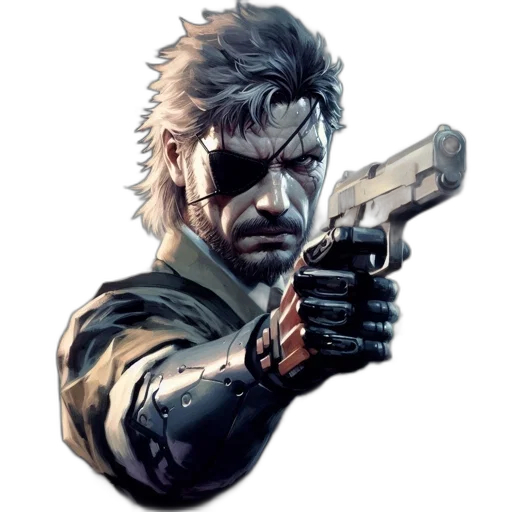 weapon, jacket, face, concept art, pixel art, photorealistic, comic book art, male transparent PNG cut-out