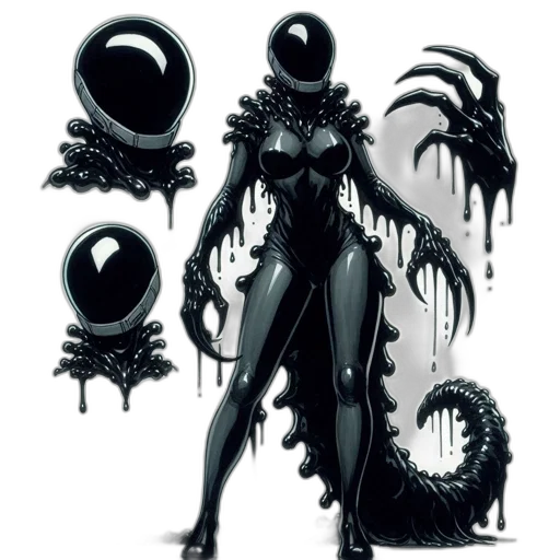 creature, concept art, comic book art, fantasy art, cyberpunk, outer space, dark, monochrome transparent PNG cut-out