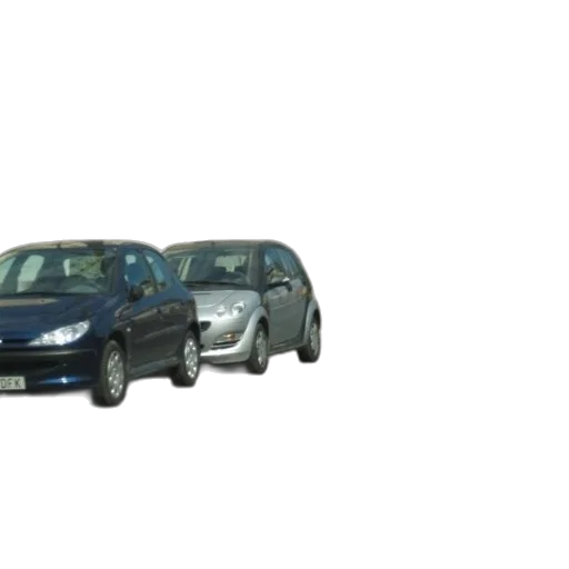 car, 3d render, row, parked, cars, city, street, palm transparent PNG cut-out