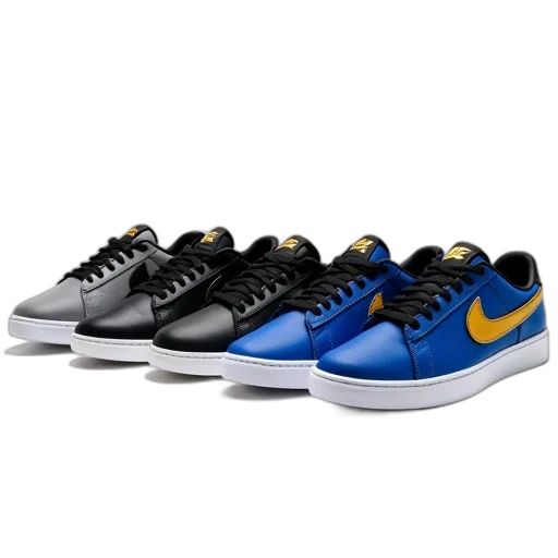 shoes, blue, collection, four, different, colored, sneakers, displayed transparent PNG cut-out