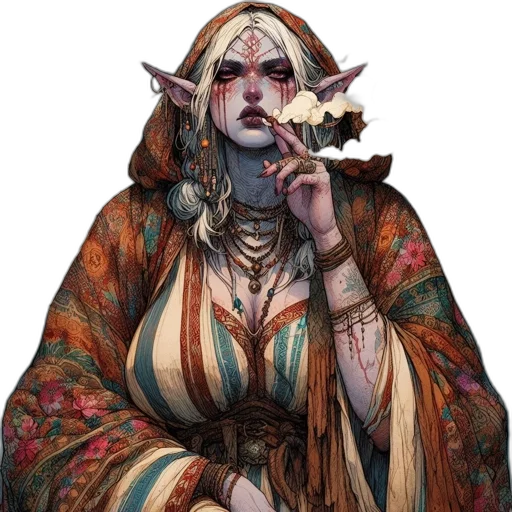 jewelry, dress, staff, fantasy art, concept art, watercolor, pixel art, dark transparent PNG cut-out