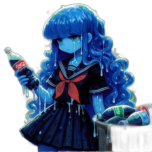 staff, bottle, robot, hair, anime, pixel art, concept art, vaporwave transparent PNG cut-out