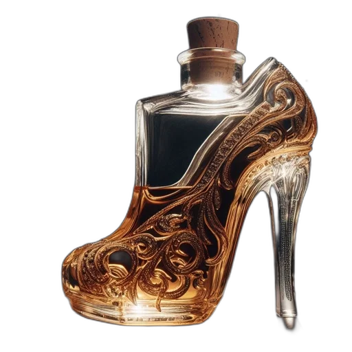 shoes, bottle, photorealistic, decorative, glass, shaped, like, high-heeled transparent PNG cut-out