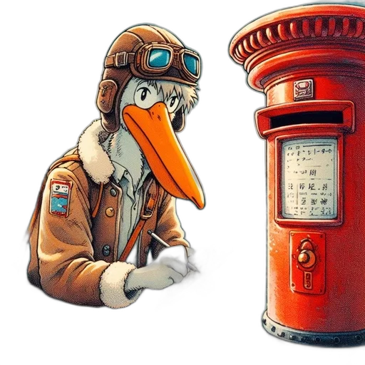 concept art, photorealistic, 3d render, animated, pelican-like, character, aviator, goggles transparent PNG cut-out