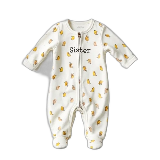 white, onesie, sister, graphic, front, pattern, small, yellow transparent PNG cut-out