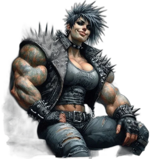 concept art, fantasy art, comic book art, cyberpunk, tattooed, punk-style, humanoid, character transparent PNG cut-out