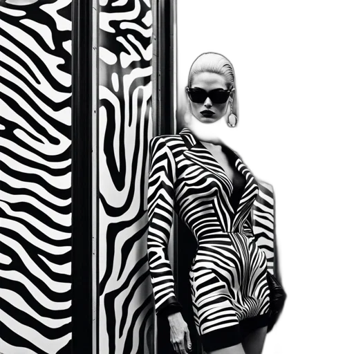 animal, jacket, creature, monochrome, woman, dressed, zebra-patterned, outfit transparent PNG cut-out