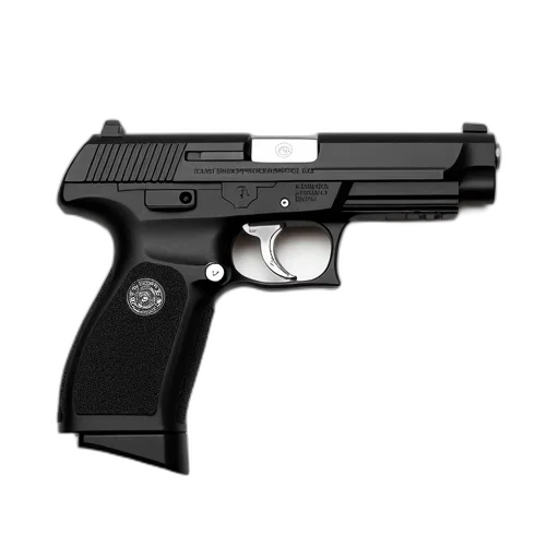 weapon, black, handgun, silver, trigger, grip, displayed, against transparent PNG cut-out