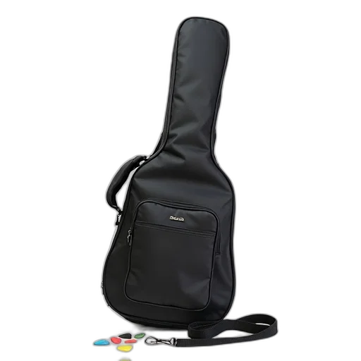 jacket, black, electric, guitar, case, strap, displayed, against transparent PNG cut-out