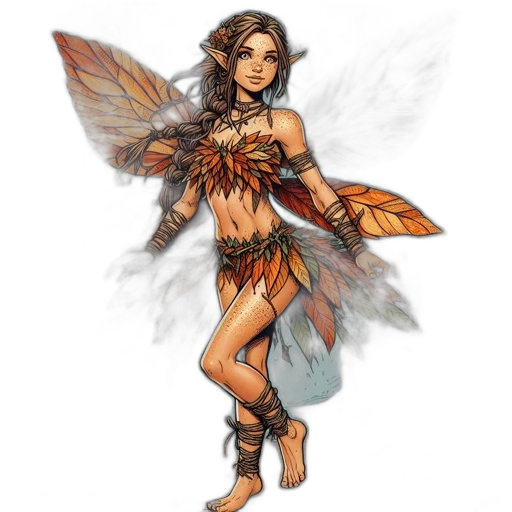 fantasy art, concept art, pixel art, comic book art, earth tones, golden, fairy, large transparent PNG cut-out