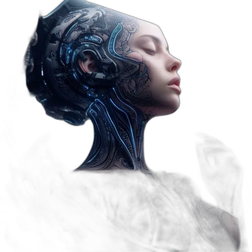 robot, mask, face, dress, concept art, fantasy art, cyberpunk, photorealistic transparent PNG cut-out