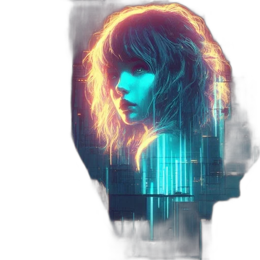 face, jacket, robot, hair, cyberpunk, concept art, vaporwave, pixel art transparent PNG cut-out