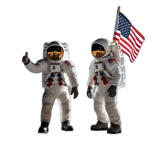 concept art, 3d render, outer space, two, astronauts, space, suits, standing transparent PNG cut-out