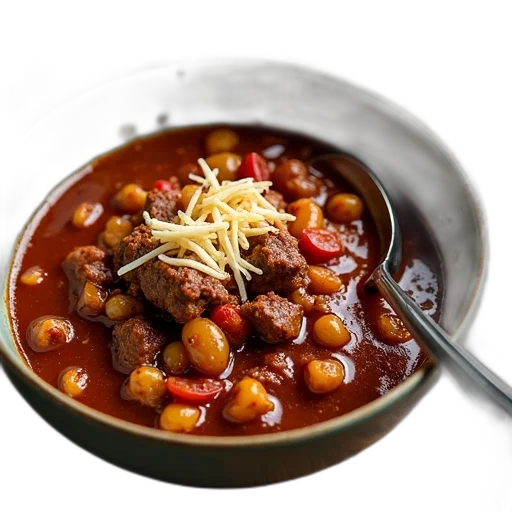 food, photorealistic, bowl, chili, spoon, inside, placed, wooden transparent PNG cut-out