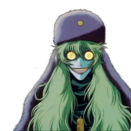 hat, mask, creature, face, concept art, anime, comic book art, cartoon transparent PNG cut-out