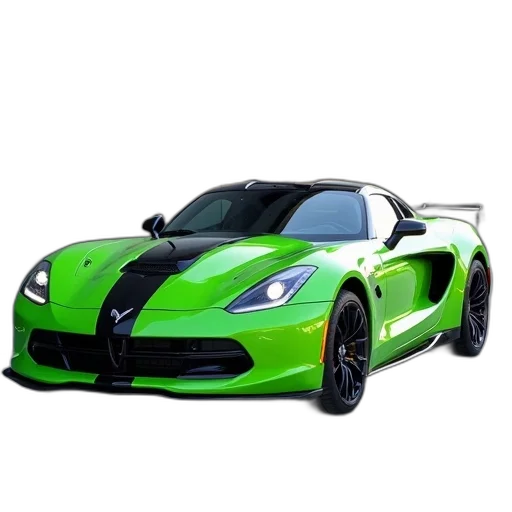 car, 3d render, photorealistic, green, sports, black, stripe, parked transparent PNG cut-out