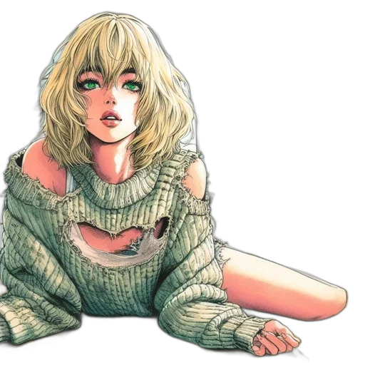 jacket, dress, hair, face, watercolor, anime, concept art, comic book art transparent PNG cut-out