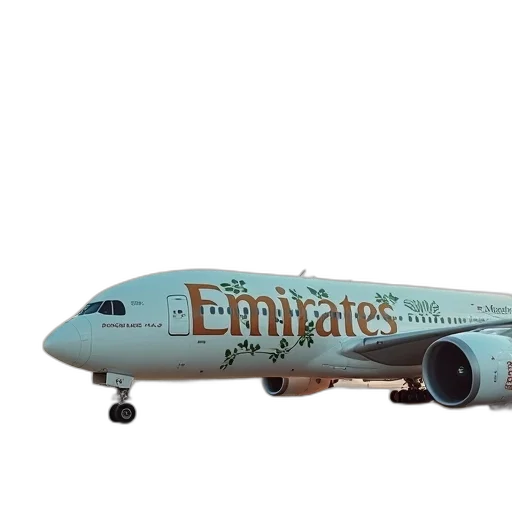 3d render, photorealistic, passenger, aircraft, decorated, emirates, logo, green transparent PNG cut-out