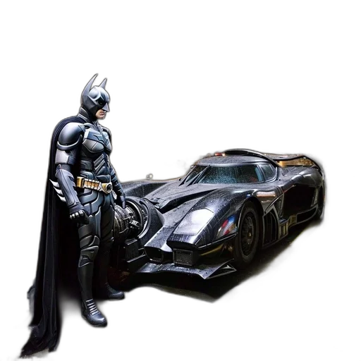 car, weapon, concept art, comic book art, 3d render, photorealistic, batman, figure transparent PNG cut-out