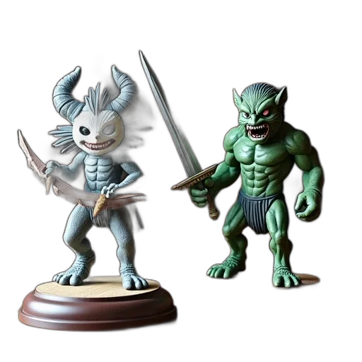 concept art, 3d render, fantasy art, two, intricately, designed, figurines, displayed transparent PNG cut-out