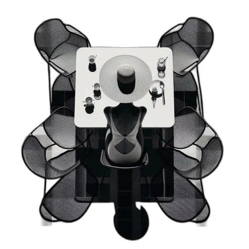 robot, jewelry, mask, furniture, 3d render, black, white, aerial transparent PNG cut-out