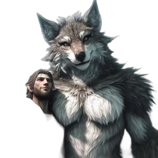 animal, creature, fantasy art, concept art, photorealistic, 3d render, monochrome, man transparent PNG cut-out