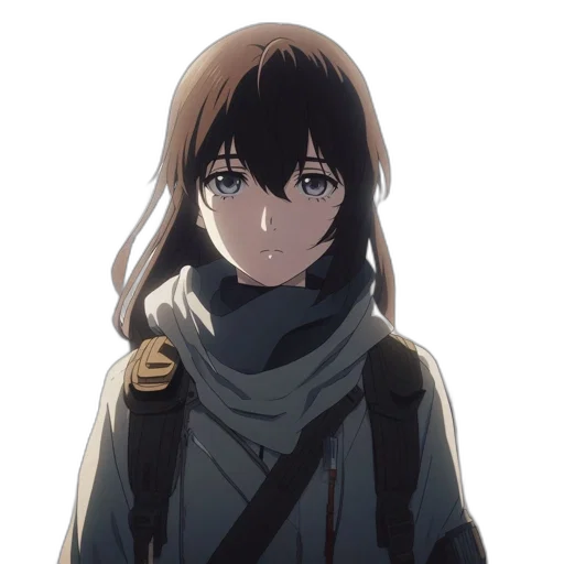 jacket, face, staff, weapon, anime, concept art, cartoon, pixel art transparent PNG cut-out