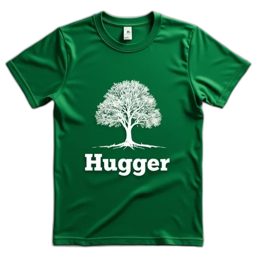 tree, green, t-shirt, white, button, top, words, hugger transparent PNG cut-out