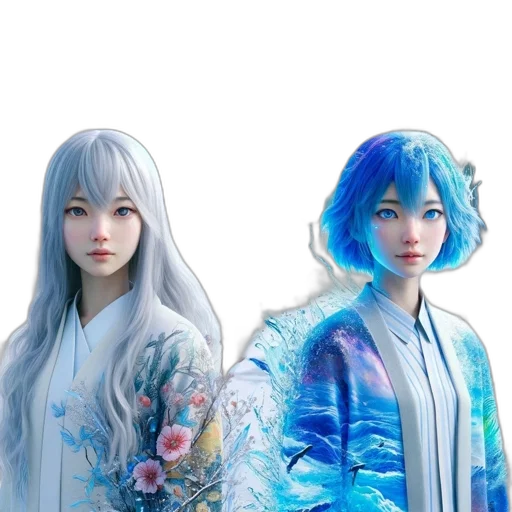 concept art, fantasy art, 3d render, photorealistic, blue, pastel, monochrome, two transparent PNG cut-out