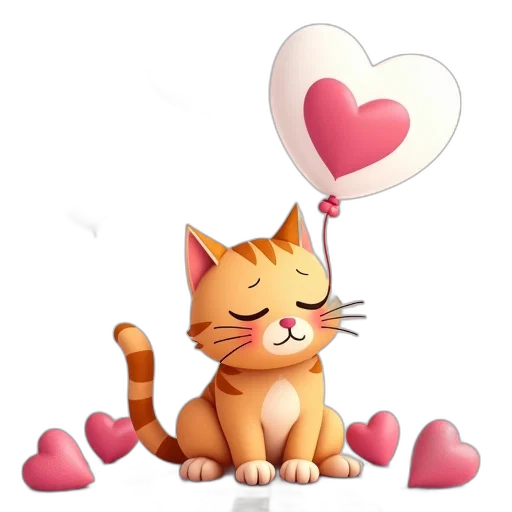 staff, cartoon, pixel art, concept art, photorealistic, cat, heart-shaped, balloon transparent PNG cut-out