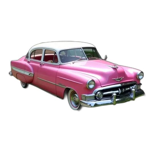 car, 3d render, photorealistic, concept art, pink, vintage, white, roof transparent PNG cut-out