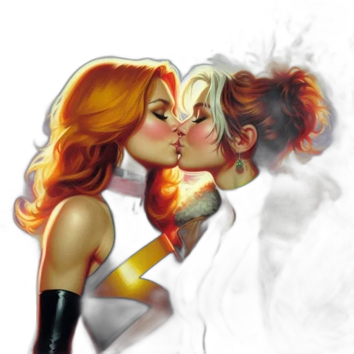 comic book art, concept art, fantasy art, cartoon, fire, two, women, share transparent PNG cut-out