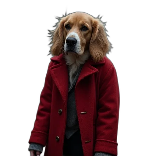 jacket, animal, hat, creature, photorealistic, concept art, 3d render, red transparent PNG cut-out