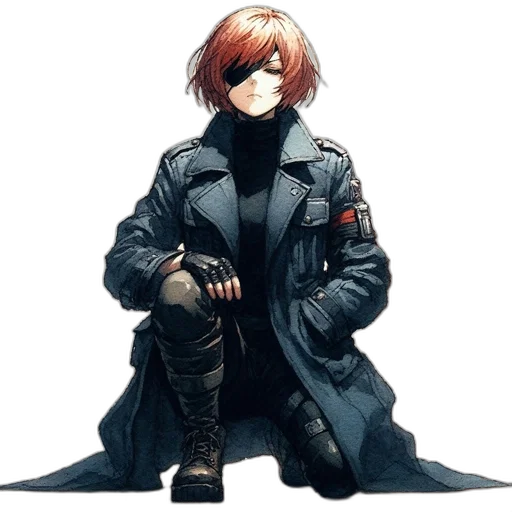 jacket, weapon, staff, concept art, cyberpunk, comic book art, pixel art, dark transparent PNG cut-out