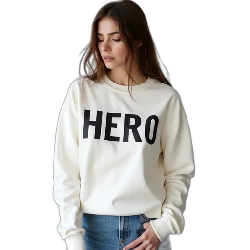 jacket, woman, wearing, white, long-sleeve, shirt, word, hero transparent PNG cut-out