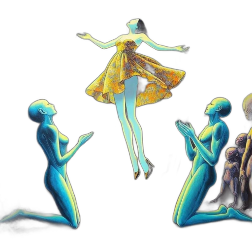 dress, robot, concept art, 3d render, fantasy art, watercolor, outer space, neon lights transparent PNG cut-out
