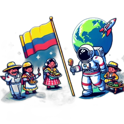 pixel art, concept art, outer space, four, figures, traditional, andean, clothing transparent PNG cut-out