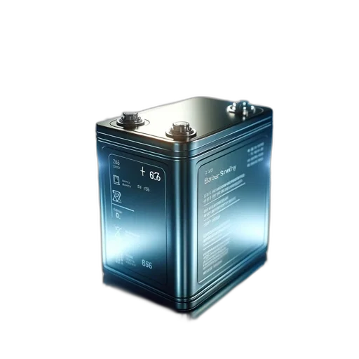 robot, 3d render, labeled, battery, battery-starter, rests, reflective, surface transparent PNG cut-out
