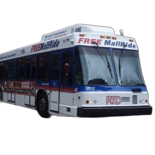 white, blue, rtd, bus, free, mallride, written, front transparent PNG cut-out