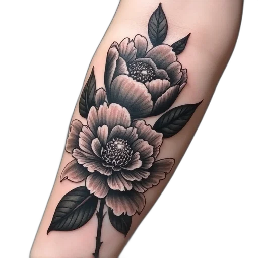 flower, photorealistic, dark, monochrome transparent PNG cut-out