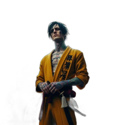 sword, staff, weapon, jacket, concept art, fantasy art, comic book art, photorealistic transparent PNG cut-out