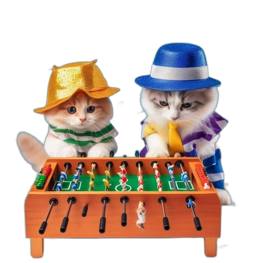 hat, jewelry, furniture, two, kittens, festive, outfits, sit transparent PNG cut-out