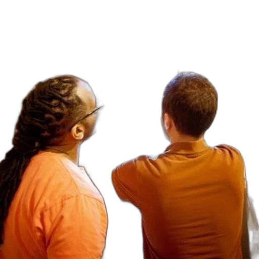 hair, staff, concept art, outer space, two, men, orange, shirts transparent PNG cut-out